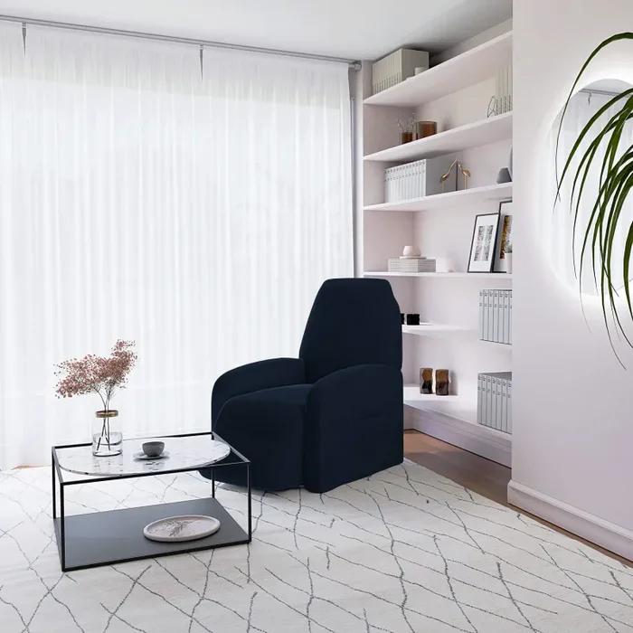 Copripoltrona Reclinabile Elasticizzato Taglia Unica con Tasca Laterale Blu Scuro Vendita online - immagine 2