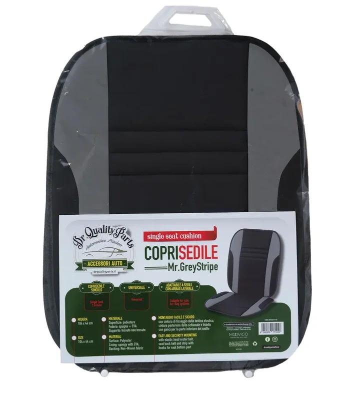 Coprisedile Anteriore Singolo 104×44 cm per Auto Universale Nero e Grigio - immagine 2