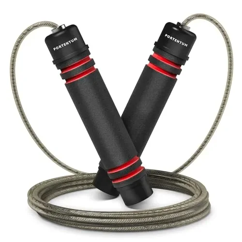 Corda per Saltare Professionale PORTENTUM Speed Corda Crossfit di Salto Regolabile con la Maniglia di Schiuma di Memoria Molle e Cuscinetti a Sfera, Regolatore di Lunghezza per Fitness, Boxe