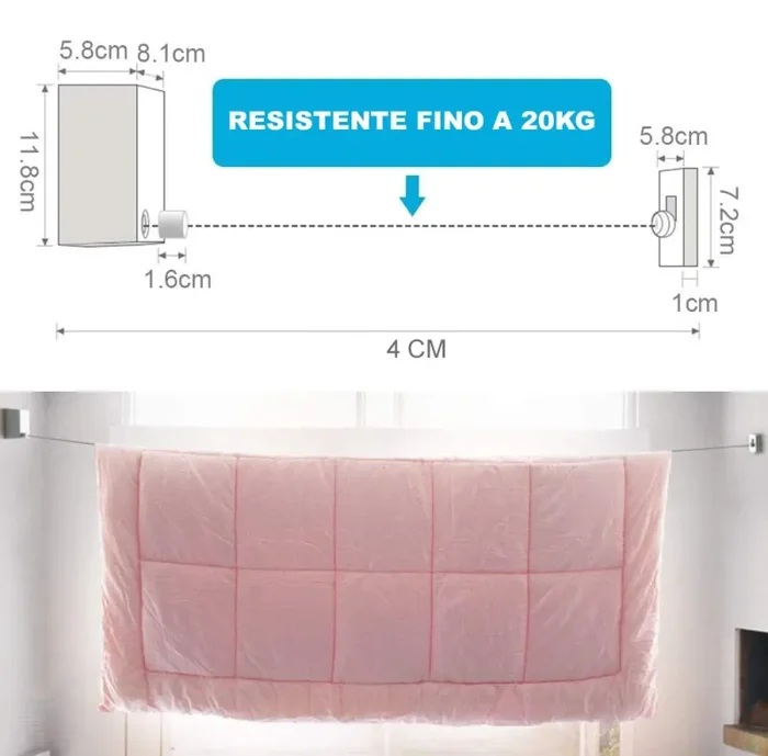 Corda stendibiancheria estendibile fino a 4m in acciaio inossidabile - immagine 3