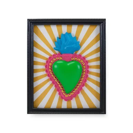 CORICE RETTAGOLARE CON SACRO CUORE SFONDO CON RAGGI E CORNICE NERA (22x18cm) Vendita calda