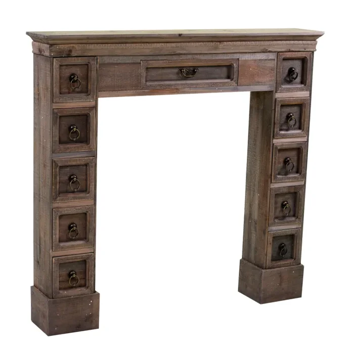 Cornice Camino in Legno 11 Cassetti 108x18x101cm Frame Marrone