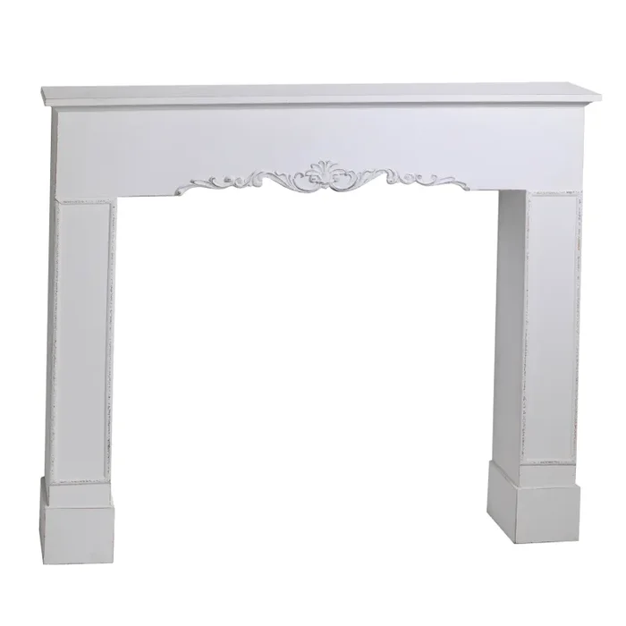 Cornice Camino in Legno 114x20x102cm Frame Bianca