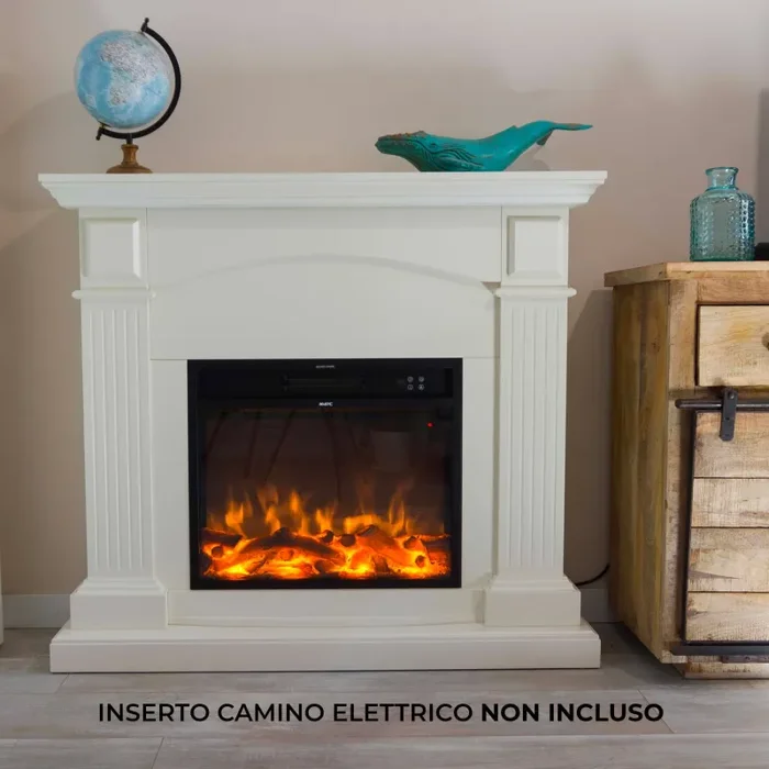 Cornice da Pavimento per Inserto Camino Elettrico 113,7×102,2×28,2 cm in MDF Sined Cetona Bianco - immagine 2