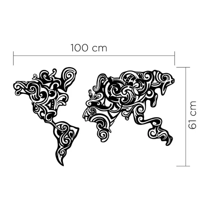Cornice decorativa 100×61 cm Tribal metallo nero mappa continenti - immagine 3