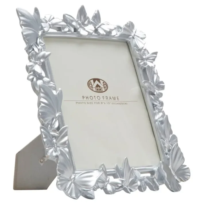 Cornice Farfalle 30x4x36 cm in Poliresina e Vetro Argento