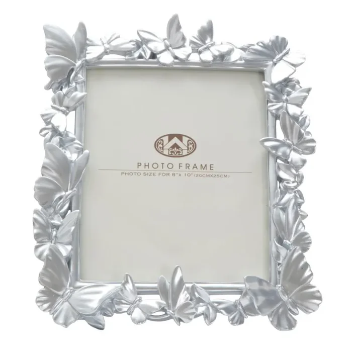 Cornice Farfalle 30x4x36 cm in Poliresina e Vetro Argento - immagine 2