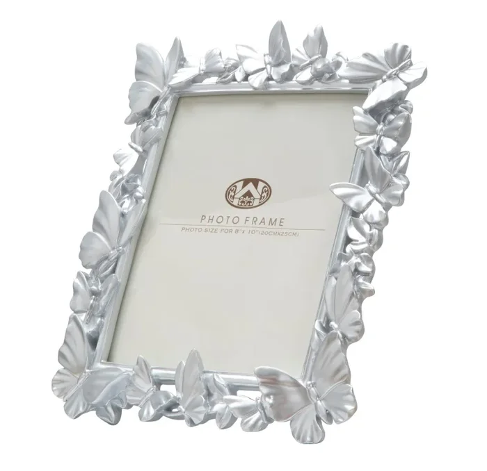 Cornice Farfalle 30x4x36 cm in Poliresina e Vetro Argento - immagine 3