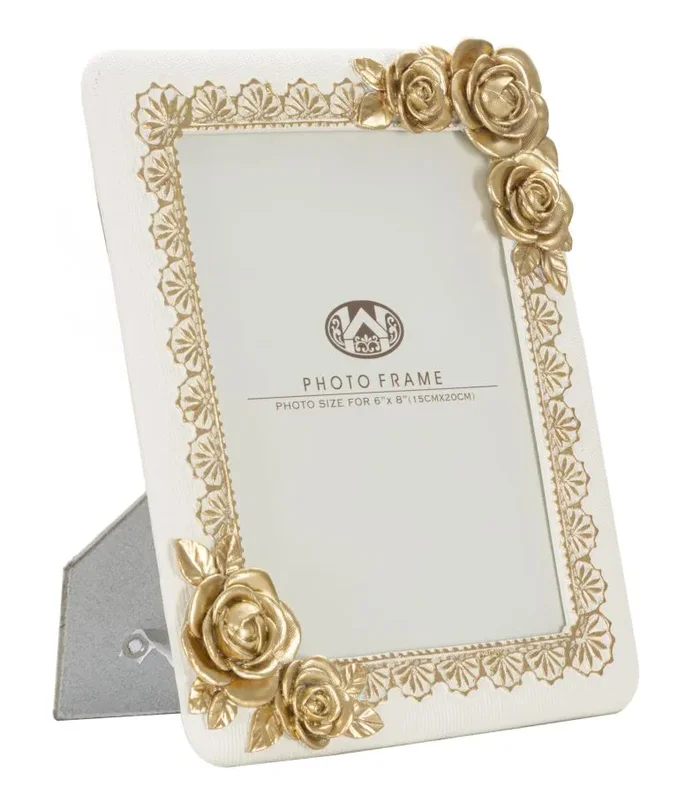 Cornice Rose Twat 21x2x26 cm in Poliresina e Vetro Crema e Oro Online ora