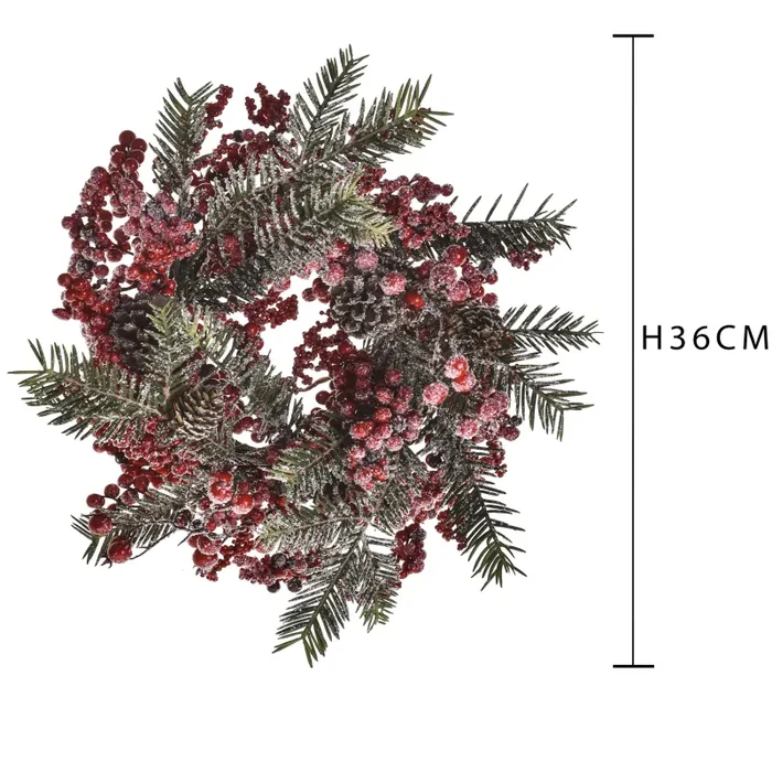 Corona Abete con Bacche Ø36 cm Rosso - immagine 2