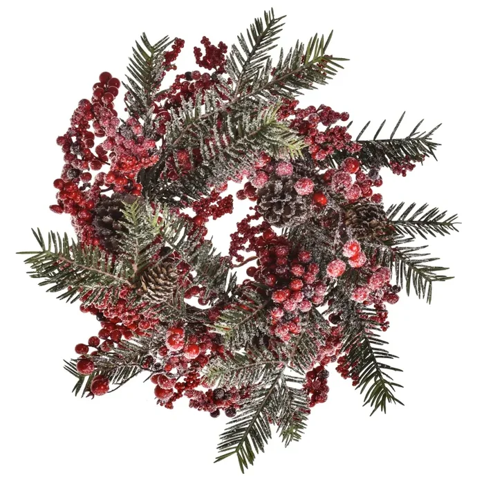 Corona Abete con Bacche Ø36 cm Rosso - immagine 3