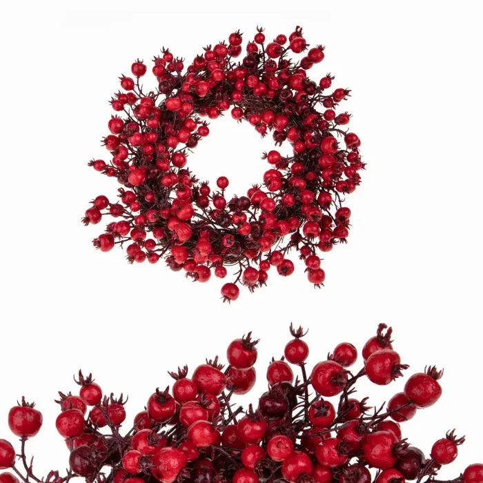 Corona di Natale con Bacche Rosse Ø35 cm Rosso - immagine 2