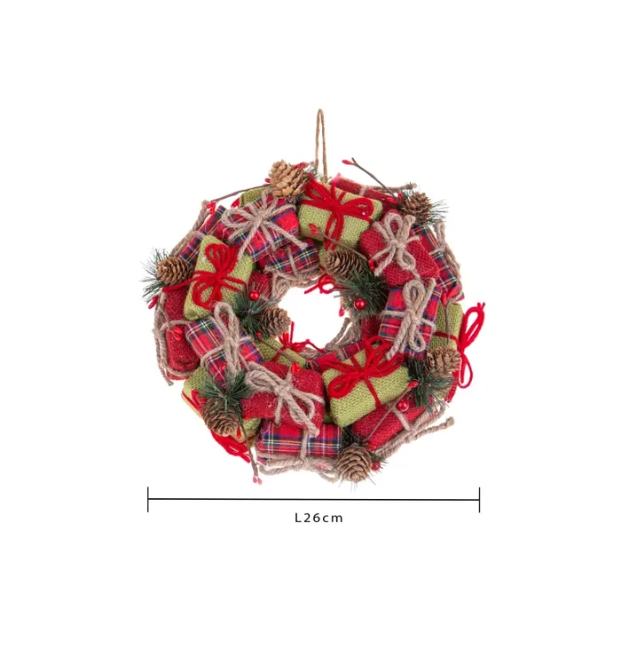 Corona Natale con Pacchi Dono Ø25 cm Scozzese - immagine 2