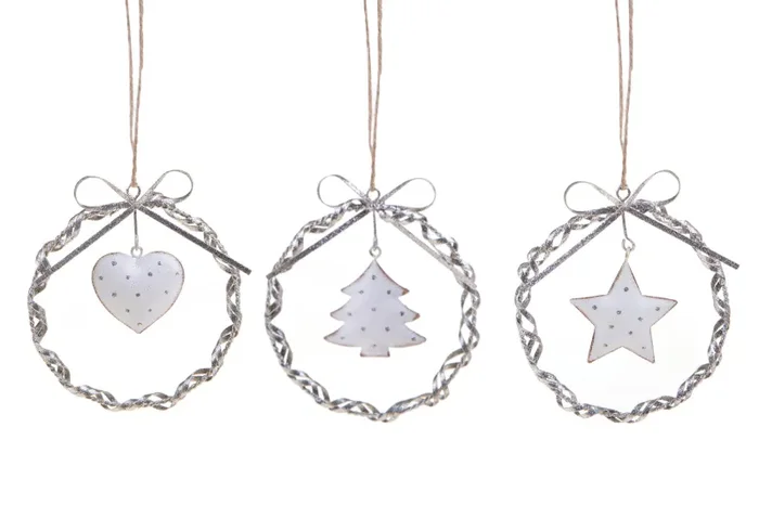 Coroncine 6 Pezzi Nat.Glitter Ø13 cm Silver/Crema - immagine 2