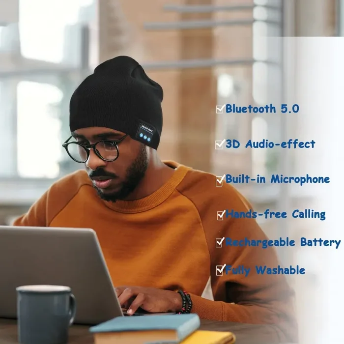 COTOP Idee Regalo Natale Uomo Donna Berretto Musicale Bluetooth Regalo Papa di Natale Cappello Invernali Lavorato Bluetooth 5.0 Berretto Cappello Invernali - immagine 3