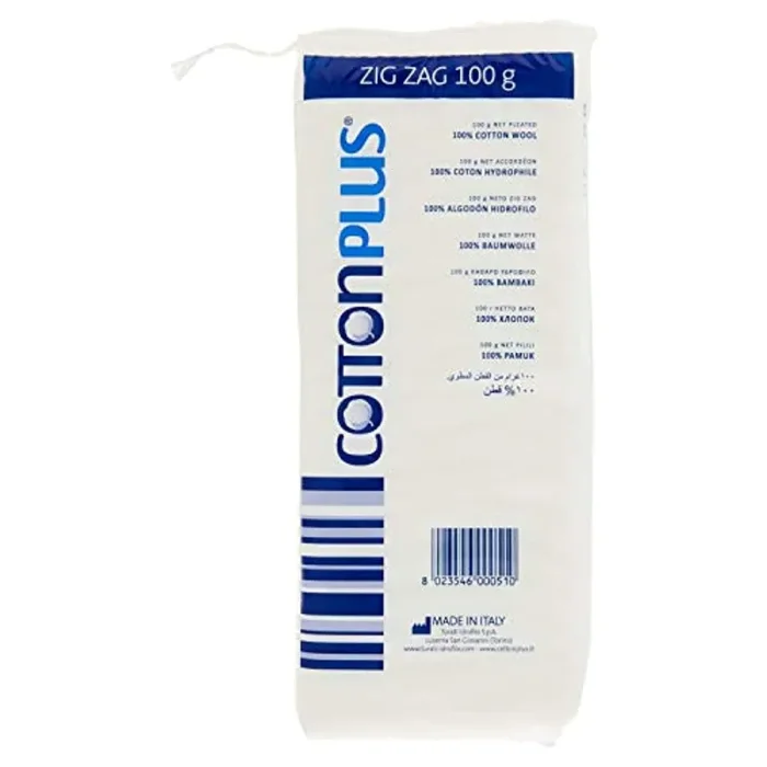Cotton Plus ZIG ZAG 100 g – LINEA MEDICALE | 100% PURO COTONE IDROFILO CARDATO PER USO MEDICALE | Morbido e assorbente. - immagine 2
