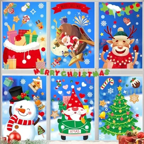 COZII Vetrofanie Natalizie per Finestre 101 Pezzi – 9 Fogli Adesivi Natalizi per Finestre, Addobbi Natalizi Riutilizzabili, PVC Adesivi Statici Rimovibile, Festa Natale Decorazioni
