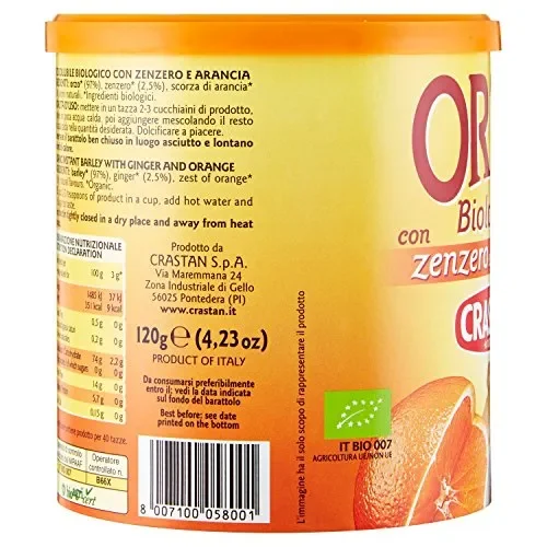 Crastan Orzo Solubile Biologico con Zenzero & Arancio – 120 Gr. Fornitura - immagine 2