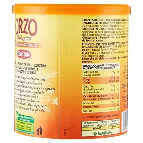 Crastan Orzo Solubile Biologico con Zenzero & Arancio – 120 Gr. Fornitura - immagine 3