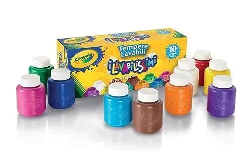 CRAYOLA I Lavabilissimi – 10 Tempere Lavabili per Bambini, Confezione da 10 Barattolini da 59 ml, per lavoretti e decorazioni, Età Consigliata: da 3 Anni