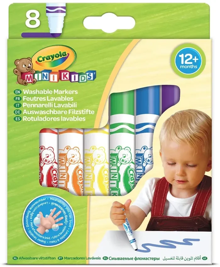 Crayola Mini Kids, Pennarelli Super Lavabili, 12 Pezzi, Punta Arrotondata di Sicurezza, Età 12 Mesi, Colori Assortiti, 8325