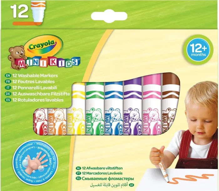 Crayola Mini Kids, Pennarelli Super Lavabili, 12 Pezzi, Punta Arrotondata di Sicurezza, Età 12 Mesi, Colori Assortiti, 8325 - immagine 2