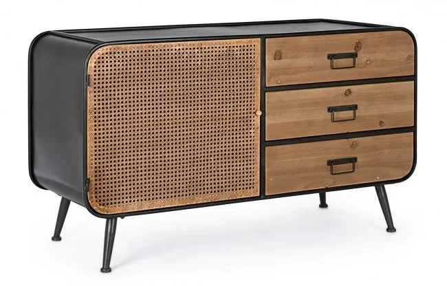 Credenza 1 Anta 3 Cassetti Elton in Metallo