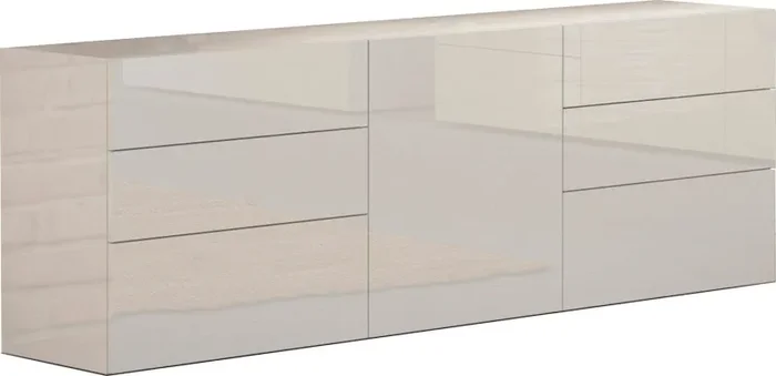 Credenza 1 Anta + 6 Cassetti 170x40x73 cm Metis Bianco Lucido