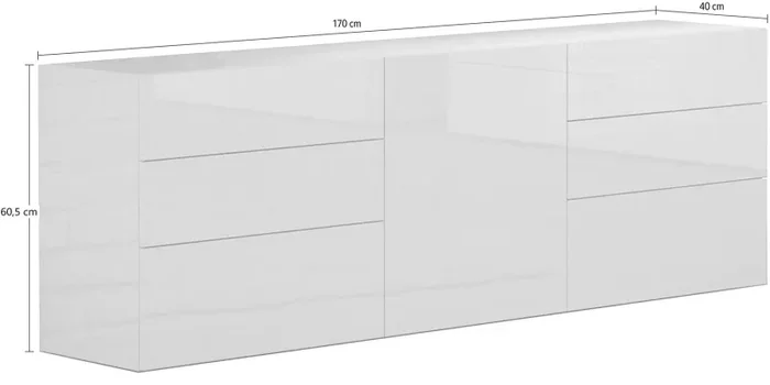 Credenza 1 Anta + 6 Cassetti 170x40x73 cm Metis Bianco Lucido - immagine 3