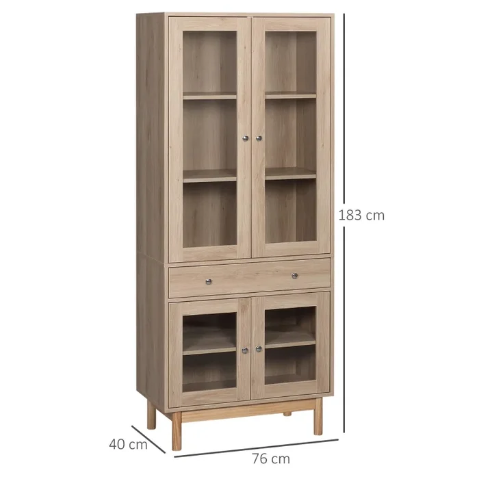 Credenza 1 Cassetto 4 Ante in Vetro 76x40x183 cm in Legno Naturale - immagine 3