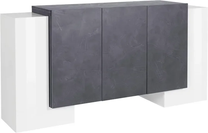 Credenza 2 + 3 Ante 170x45x85 cm Pillon Bianco Lucido e Ardesia Online