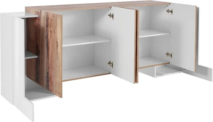 Credenza 2 + 4 Ante 210x45x85 cm Pillon Bianco Lucido e Acero Pereira - immagine 3