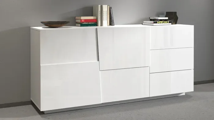 Credenza 2 Ante 180x44x86 cm Pongo 2A 3C Bianco Lucido
