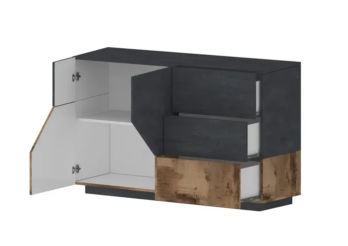 Credenza 2 Ante + 3 Cassetti 140x43x86 cm Alien Ardesia e Acero Pereira - immagine 3