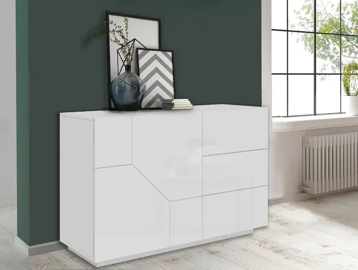 Credenza 2 Ante + 3 Cassetti 140x43x86 cm Alien Bianco Lucido - immagine 2
