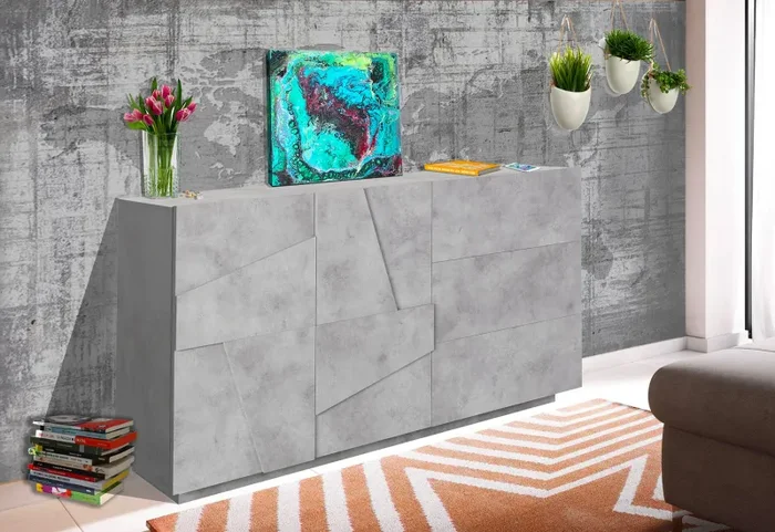 Credenza 2 Ante + 3 Cassetti 142,9×44,2×86 cm Ping Cemento Bronx Sconti - immagine 2