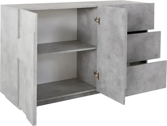 Credenza 2 Ante + 3 Cassetti 142,9×44,2×86 cm Ping Cemento Bronx Sconti - immagine 3