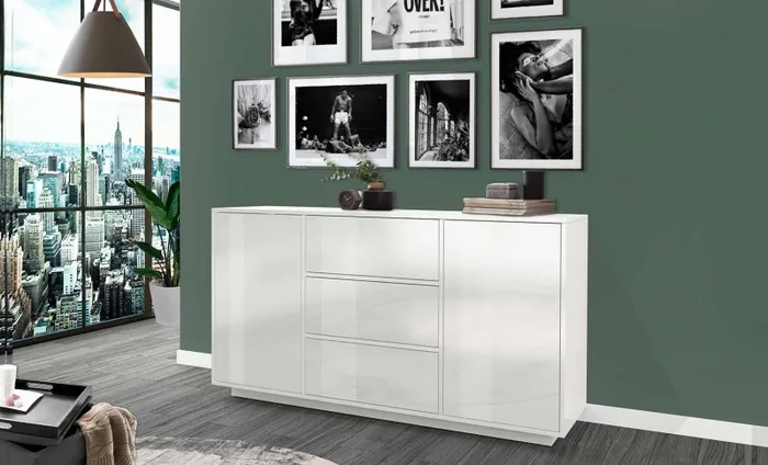 Credenza 2 Ante + 3 Cassetti 160×41,4×86 cm Bloom Bianco Lucido Saldi - immagine 2