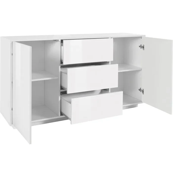 Credenza 2 Ante + 3 Cassetti 160×41,4×86 cm Bloom Bianco Lucido Saldi - immagine 3