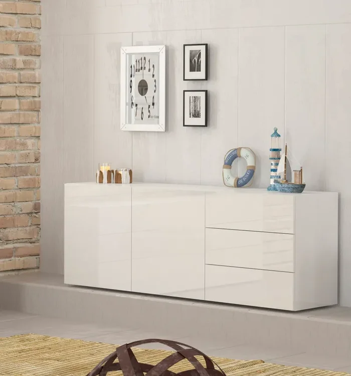 Credenza 2 Ante + 3 Cassetti 170x40x60,5 cm Metis Bianco Lucido Saldi - immagine 2
