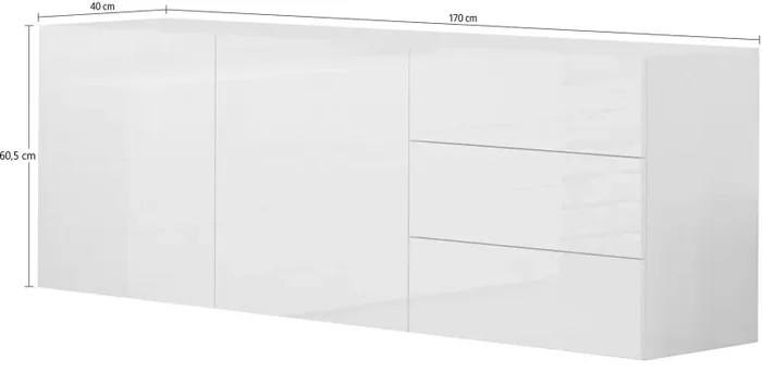 Credenza 2 Ante + 3 Cassetti 170x40x60,5 cm Metis Bianco Lucido Saldi - immagine 3
