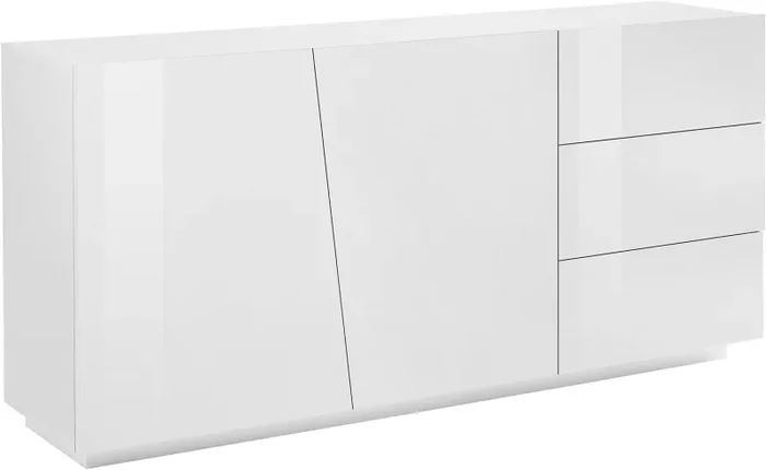 Credenza 2 Ante + 3 Cassetti 180x43x86 cm Vega Bianco Lucido