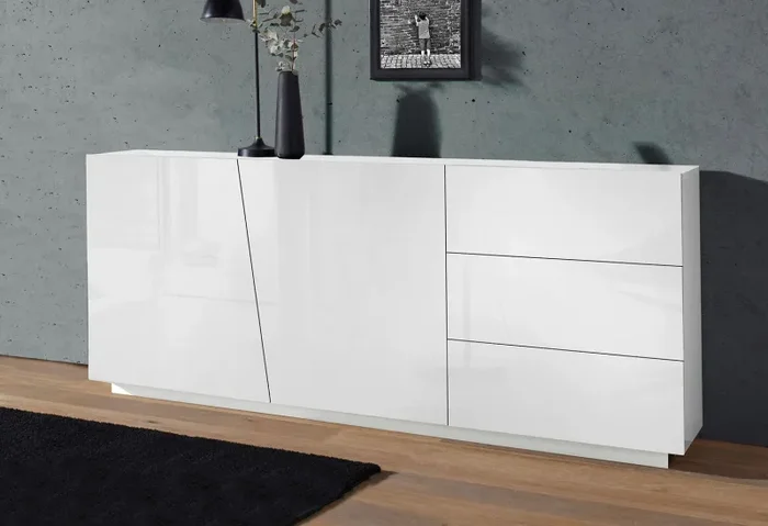 Credenza 2 Ante + 3 Cassetti 180x43x86 cm Vega Bianco Lucido - immagine 2