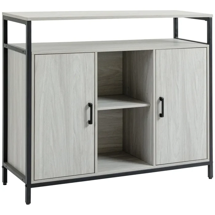 Credenza 2 Ante 5 Ripiani 100x34x87,2 cm in Legno Grigio In saldo