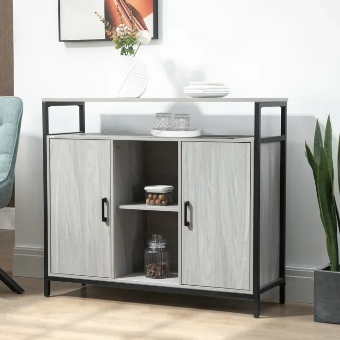 Credenza 2 Ante 5 Ripiani 100x34x87,2 cm in Legno Grigio In saldo - immagine 2