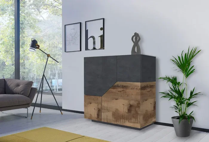 Credenza 2 Ante 79,5x43x86 cm Alien Ardesia e Acero Pereira - immagine 2