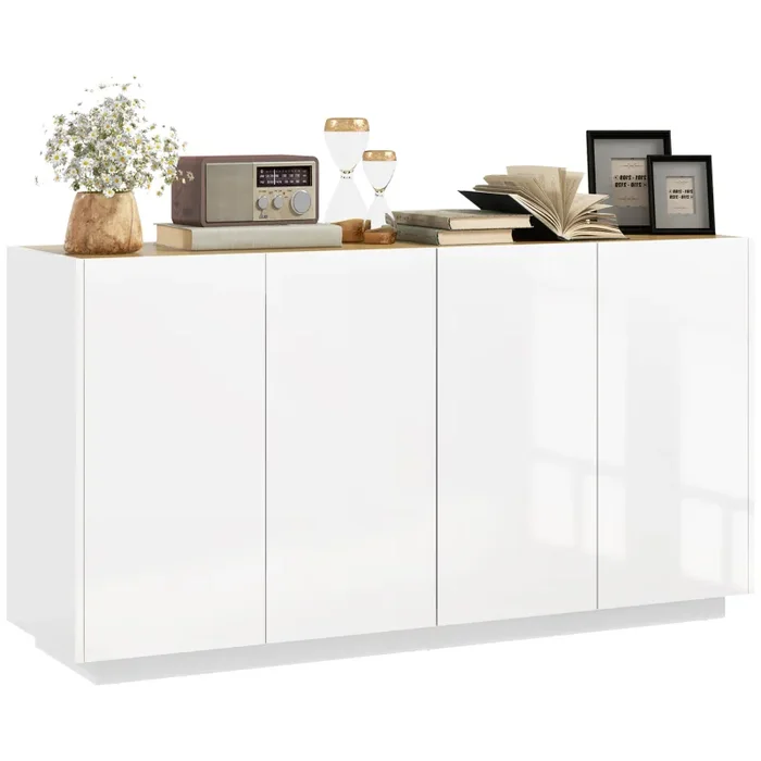 Credenza 2 Ante con Chiusura Ammortizzata 140x40x75 cm Bianco Lucido
