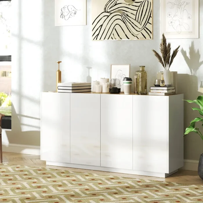 Credenza 2 Ante con Chiusura Ammortizzata 140x40x75 cm Bianco Lucido - immagine 2
