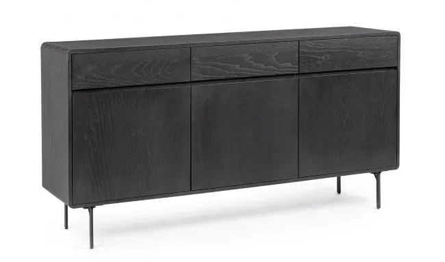 Credenza 3 Ante 3 Cassetti 160x40x85,5 cm Widald in Legno Nero Saldi