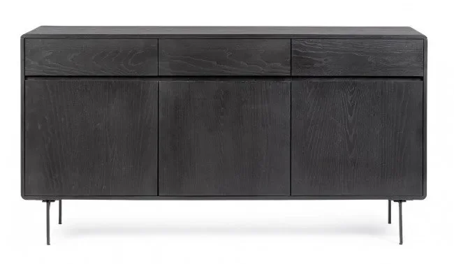Credenza 3 Ante 3 Cassetti 160x40x85,5 cm Widald in Legno Nero Saldi - immagine 2